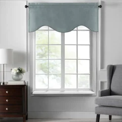 Threadmade Colette Faux Silk Scalloped Window Valance, Ivory - 50"W x 21"L