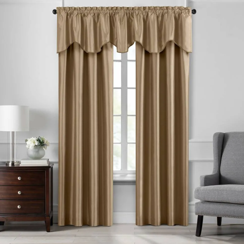 Threadmade Colette Faux Silk Scalloped Window Valance, Ivory - 50"W x 21"L