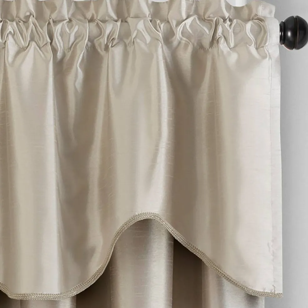 Threadmade Colette Faux Silk Scalloped Window Valance, Ivory - 50"W x 21"L