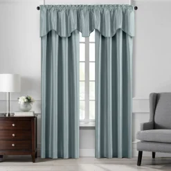 Threadmade Colette Faux Silk Scalloped Window Valance, Ivory - 50