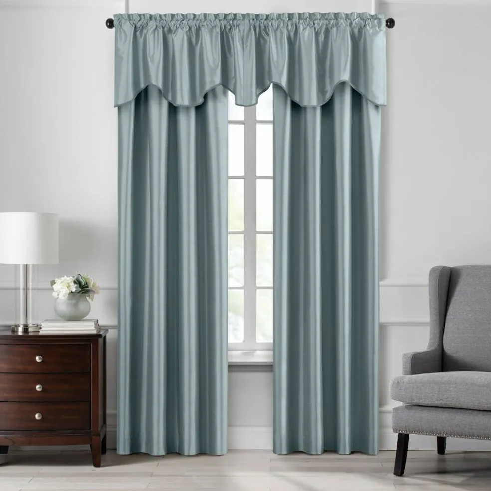 Threadmade Colette Faux Silk Scalloped Window Valance, Ivory - 50"W x 21"L