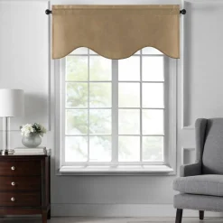 Threadmade Colette Faux Silk Scalloped Window Valance, Ivory - 50