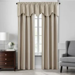 Threadmade Colette Faux Silk Scalloped Window Valance, Ivory - 50