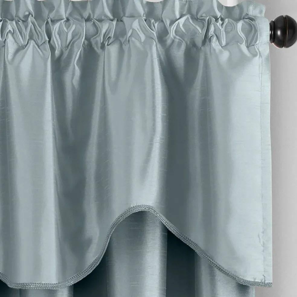 Threadmade Colette Faux Silk Scalloped Window Valance, Ivory - 50"W x 21"L