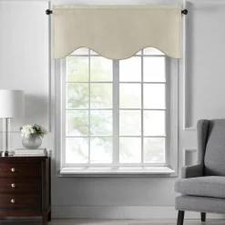 Threadmade Colette Faux Silk Scalloped Window Valance, Ivory - 50