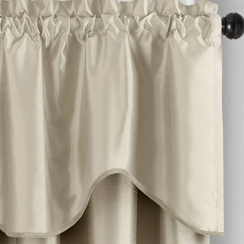 Threadmade Colette Faux Silk Scalloped Window Valance, Ivory - 50"W x 21"L