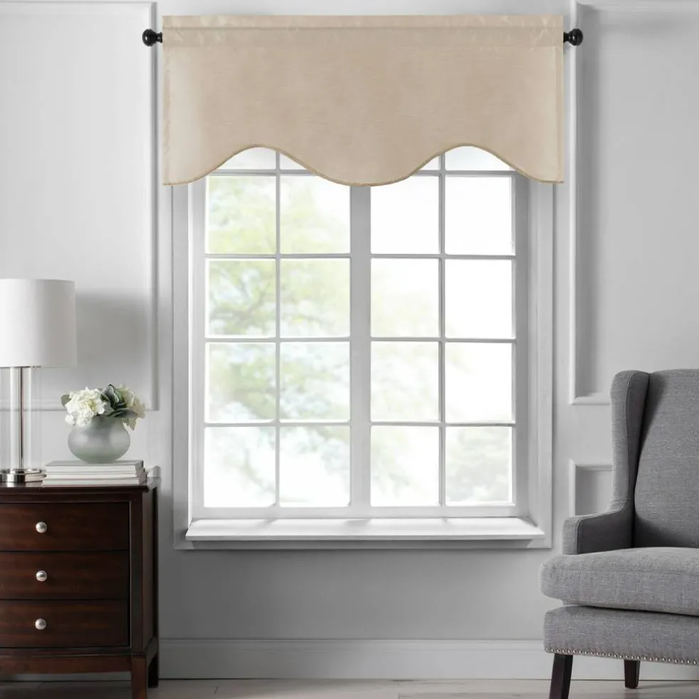 Threadmade Colette Faux Silk Scalloped Window Valance, Ivory - 50"W x 21"L