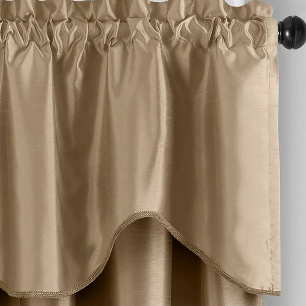 Threadmade Colette Faux Silk Scalloped Window Valance, Ivory - 50"W x 21"L