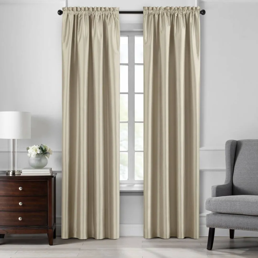 Threadmade Colette Faux Silk Blackout Window Curtain, Taupe - 52"W x 108"L