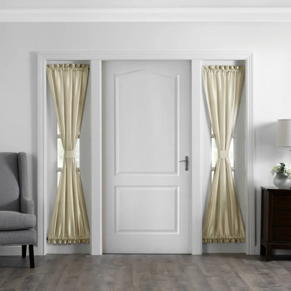 Threadmade Colette Faux Silk Blackout Window Curtain, Taupe - 52"W x 108"L