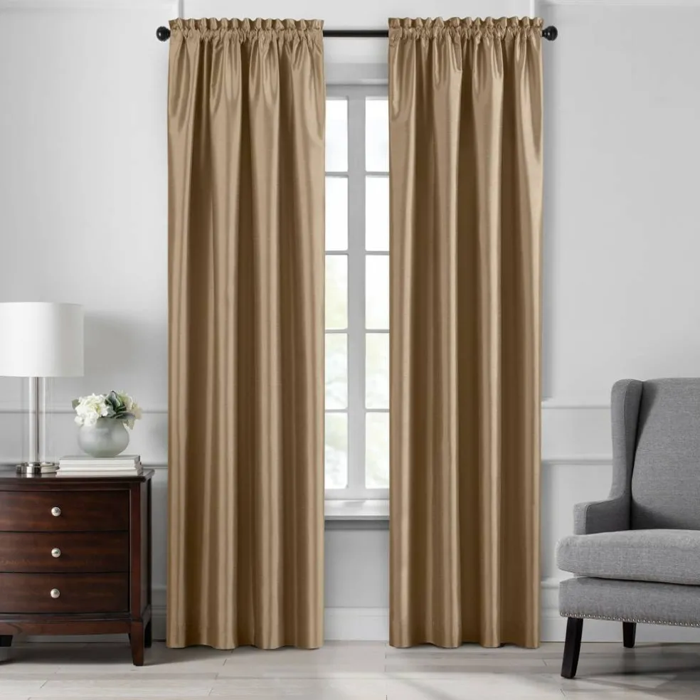 Threadmade Colette Faux Silk Blackout Window Curtain, Taupe - 52"W x 108"L