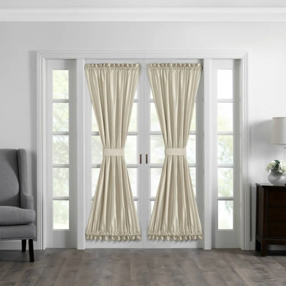 Threadmade Colette Faux Silk Blackout Window Curtain, Taupe - 52"W x 108"L