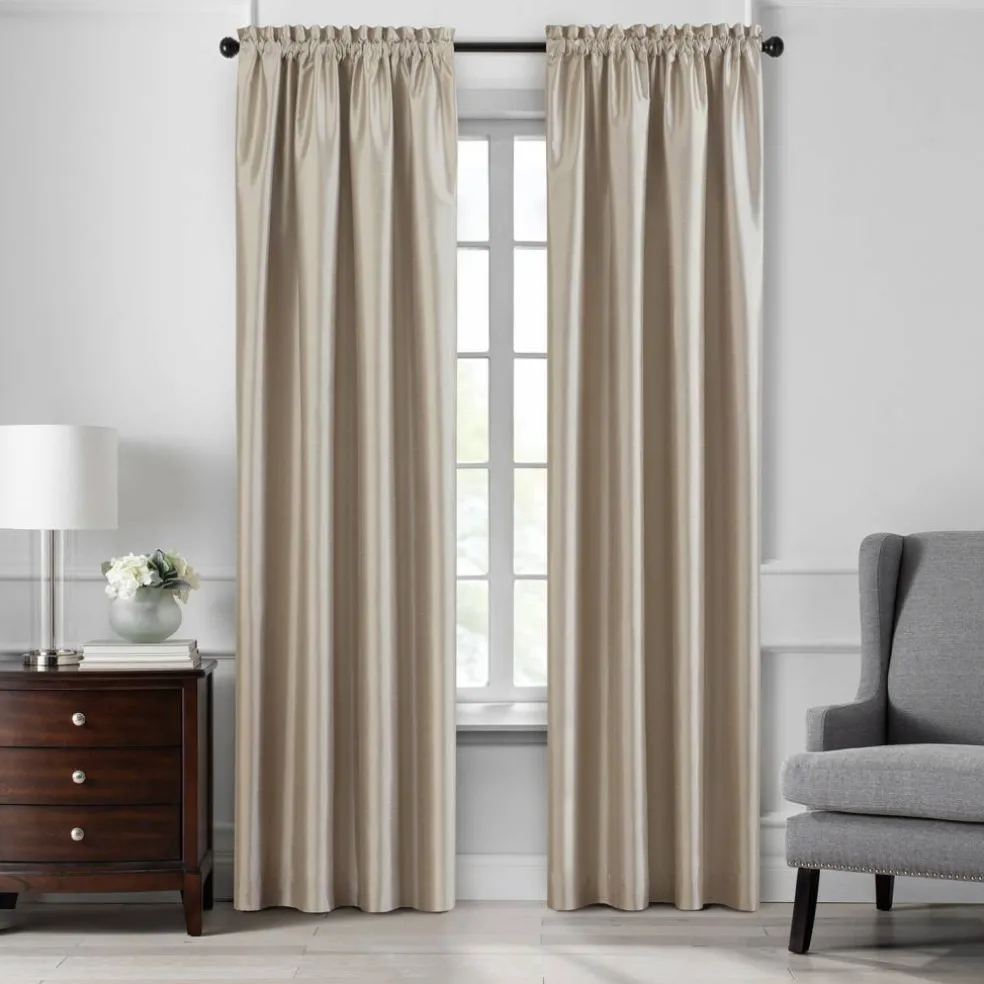 Threadmade Colette Faux Silk Blackout Window Curtain, Taupe - 52"W x 108"L