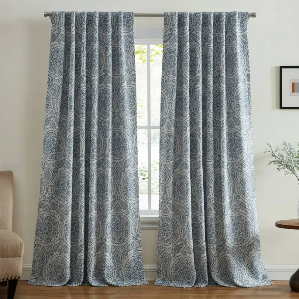 Threadmade Giovanni Medallion Blackout Window Curtain Panel, Blue - 52"W x 84"L