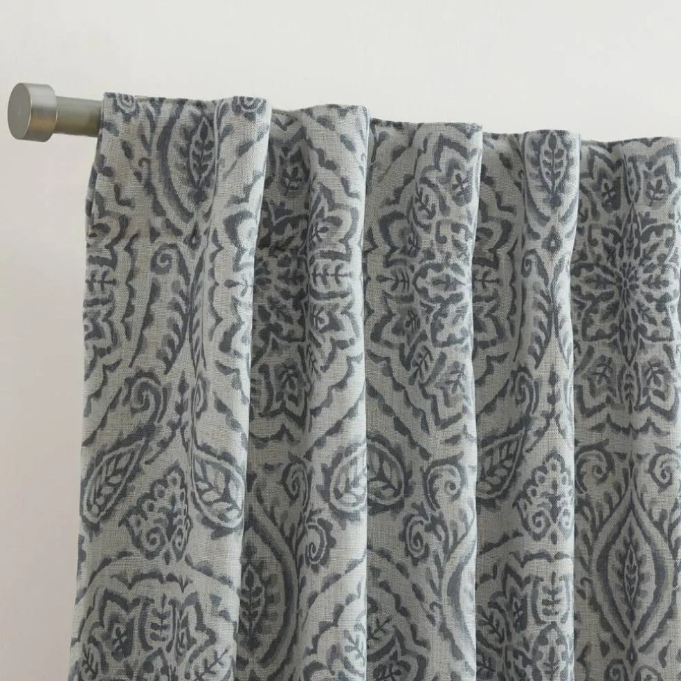 Threadmade Giovanni Medallion Blackout Window Curtain Panel, Blue - 52"W x 84"L