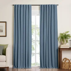 Threadmade Harrow Solid Texture Blackout Window Curtain Panel, Blue - 52