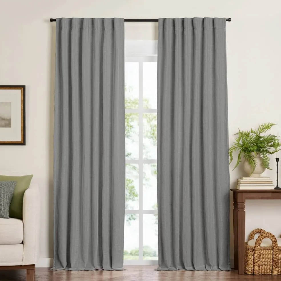 Threadmade Harrow Solid Texture Blackout Window Curtain Panel, Blue - 52"W x 95"L