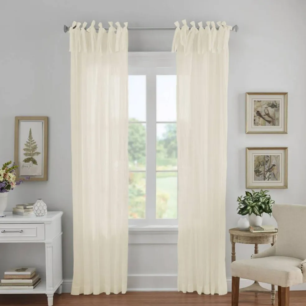 Threadmade Jolie Semi-Sheer Tab Top Window Curtain, Ivory - 52"W x 108"L