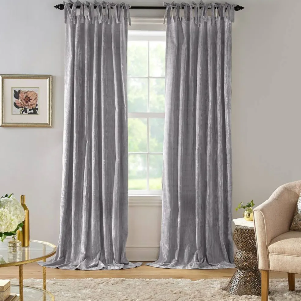 Threadmade Korena Tie-Top Crushed Velvet Window Curtain, Taupe - 52"W x 84"L