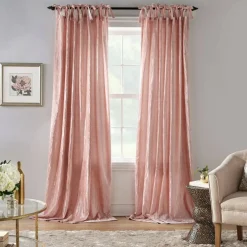 Threadmade Korena Tie-Top Crushed Velvet Window Curtain, Taupe - 52