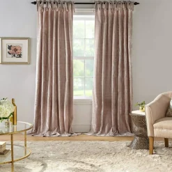 Threadmade Korena Tie-Top Crushed Velvet Window Curtain, Taupe - 52