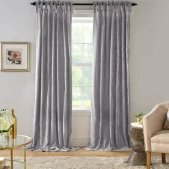 Threadmade Korena Tie-Top Crushed Velvet Window Curtain, Taupe - 52