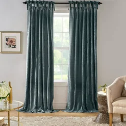 Threadmade Korena Tie-Top Crushed Velvet Window Curtain, Taupe - 52