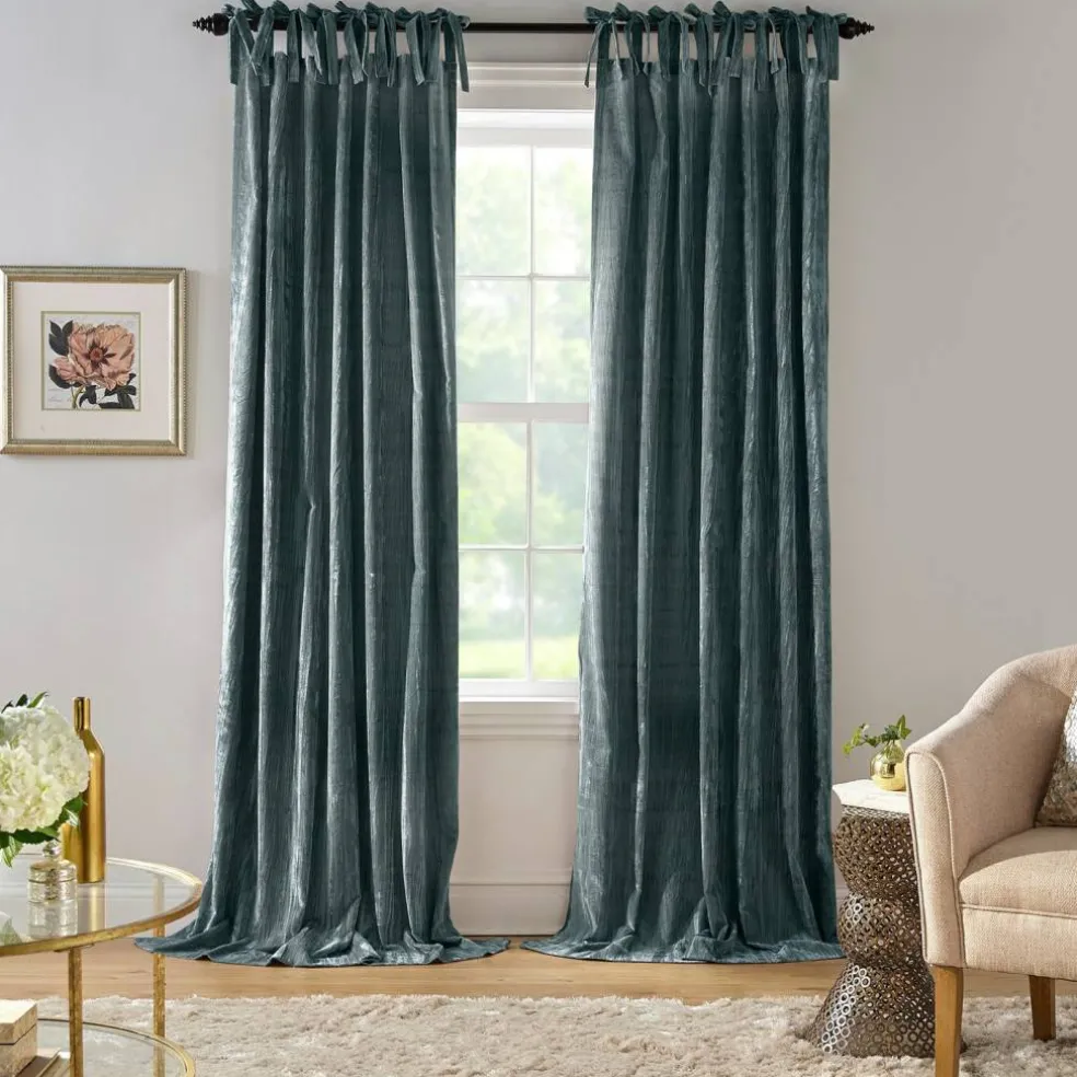 Threadmade Korena Tie-Top Crushed Velvet Window Curtain, Taupe - 52"W x 84"L