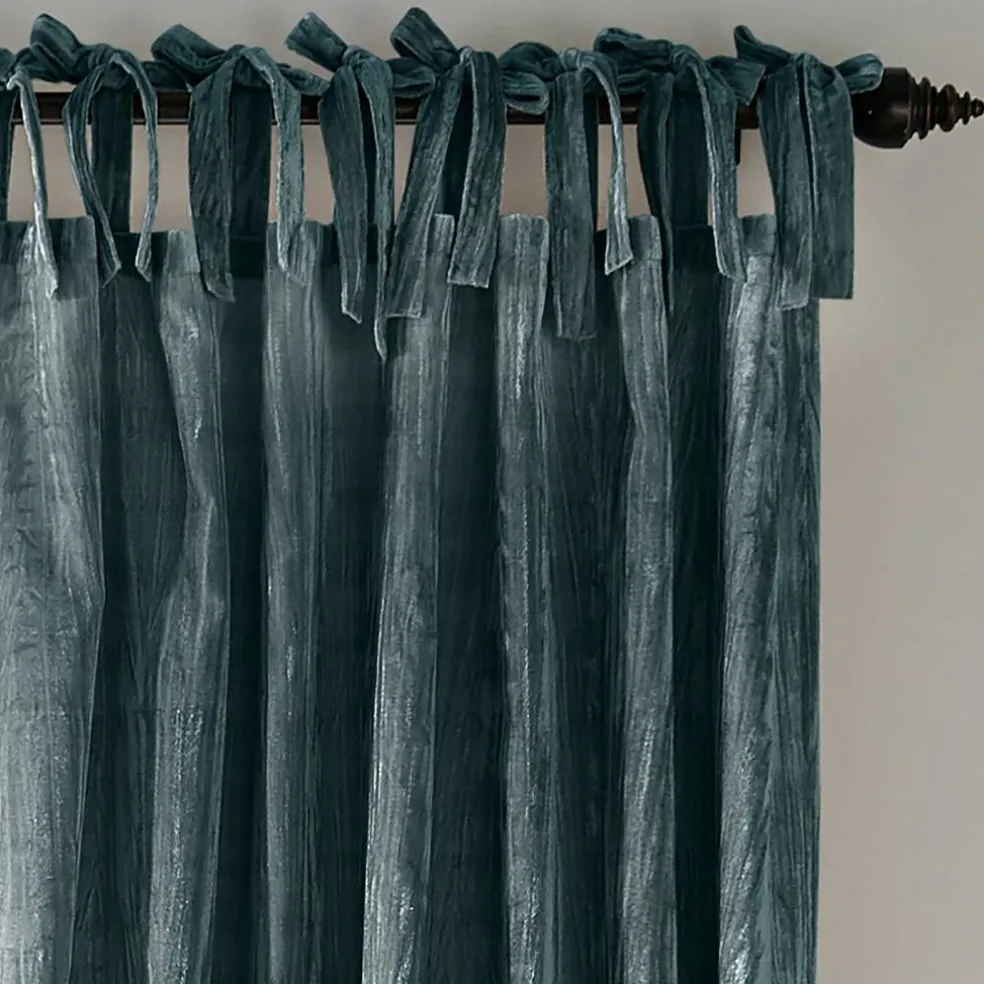 Threadmade Korena Tie-Top Crushed Velvet Window Curtain, Taupe - 52"W x 84"L