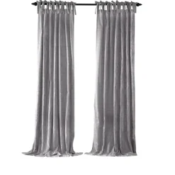 Threadmade Korena Tie-Top Crushed Velvet Window Curtain, Taupe - 52