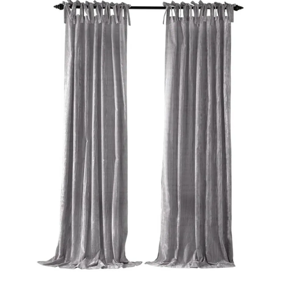 Threadmade Korena Tie-Top Crushed Velvet Window Curtain, Taupe - 52"W x 84"L
