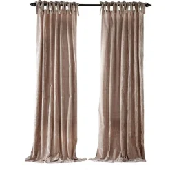 Threadmade Korena Tie-Top Crushed Velvet Window Curtain, Taupe - 52