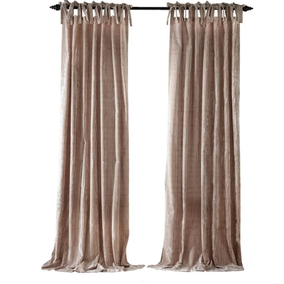 Threadmade Korena Tie-Top Crushed Velvet Window Curtain, Taupe - 52"W x 84"L