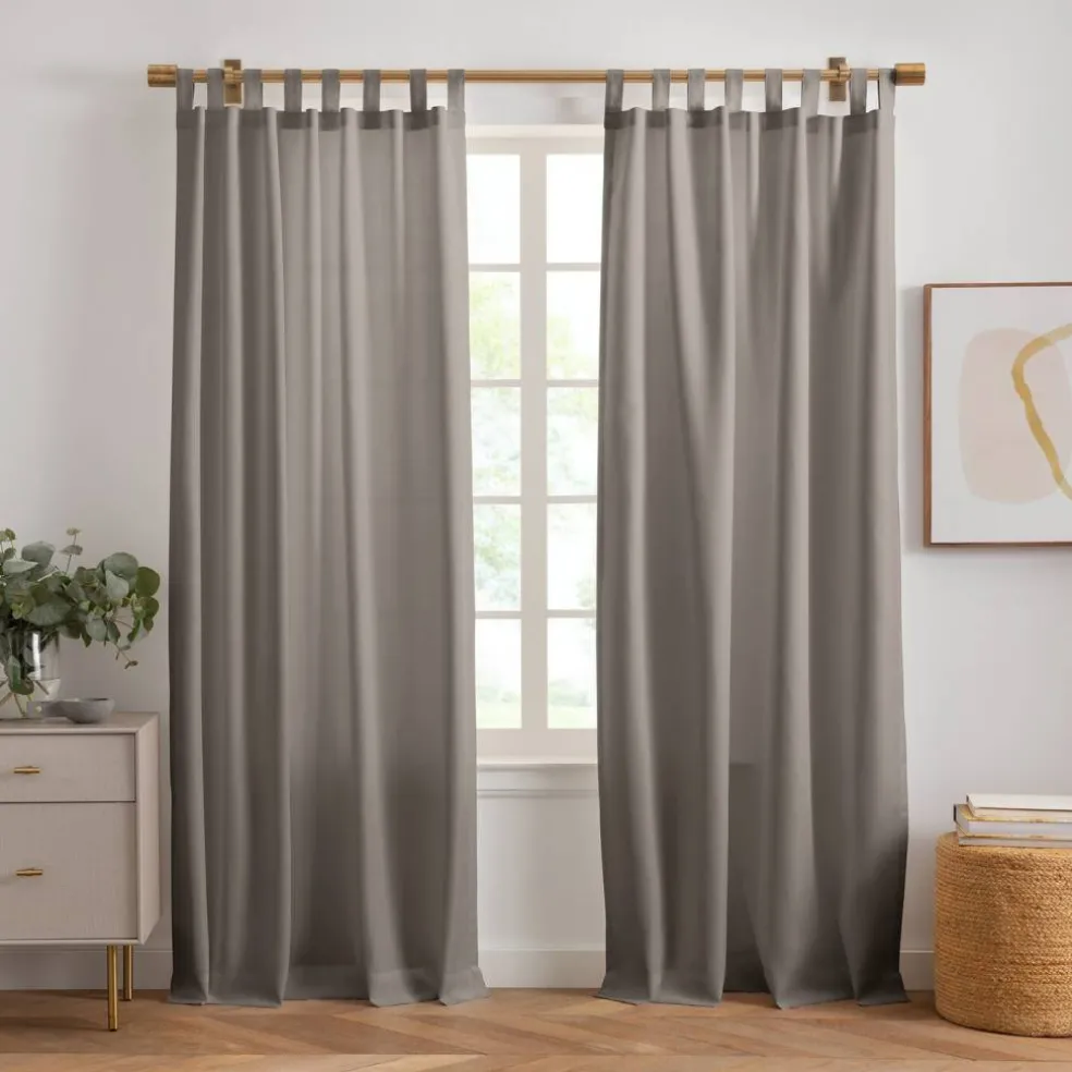 Threadmade Matine Solid Tab Top Indoor/Outdoor Window Curtain, Gray - 52"W x 84"L