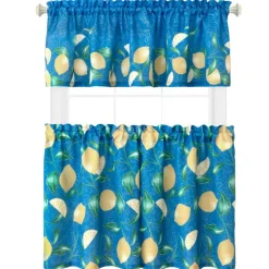 Threadmade Mediterranean Zest 3-Piece Kitchen Curtain Tier Set & Valance, Multicolor - 60