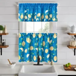Threadmade Mediterranean Zest 3-Piece Kitchen Curtain Tier Set & Valance, Multicolor - 60