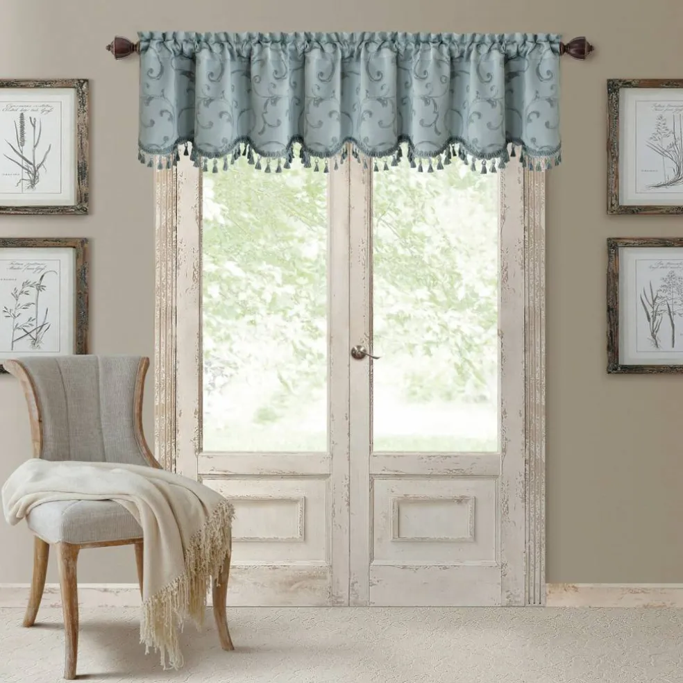 Threadmade Mia Beaded Scallop Valance, Blue - 52"W x 19"L