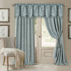 Threadmade Mia Jacquard Scroll Blackout Window Curtain, Gray - 52
