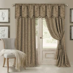 Threadmade Mia Jacquard Scroll Blackout Window Curtain, Gray - 52
