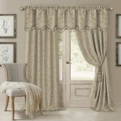 Threadmade Mia Jacquard Scroll Blackout Window Curtain, Gray - 52
