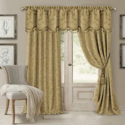 Threadmade Mia Jacquard Scroll Blackout Window Curtain, Gray - 52