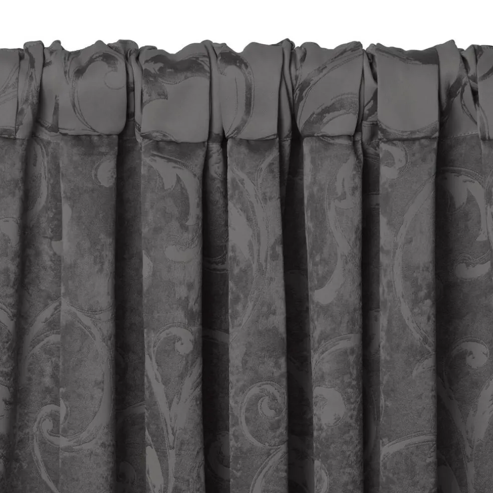 Threadmade Mia Jacquard Scroll Blackout Window Curtain, Gray - 52"W x 84"L