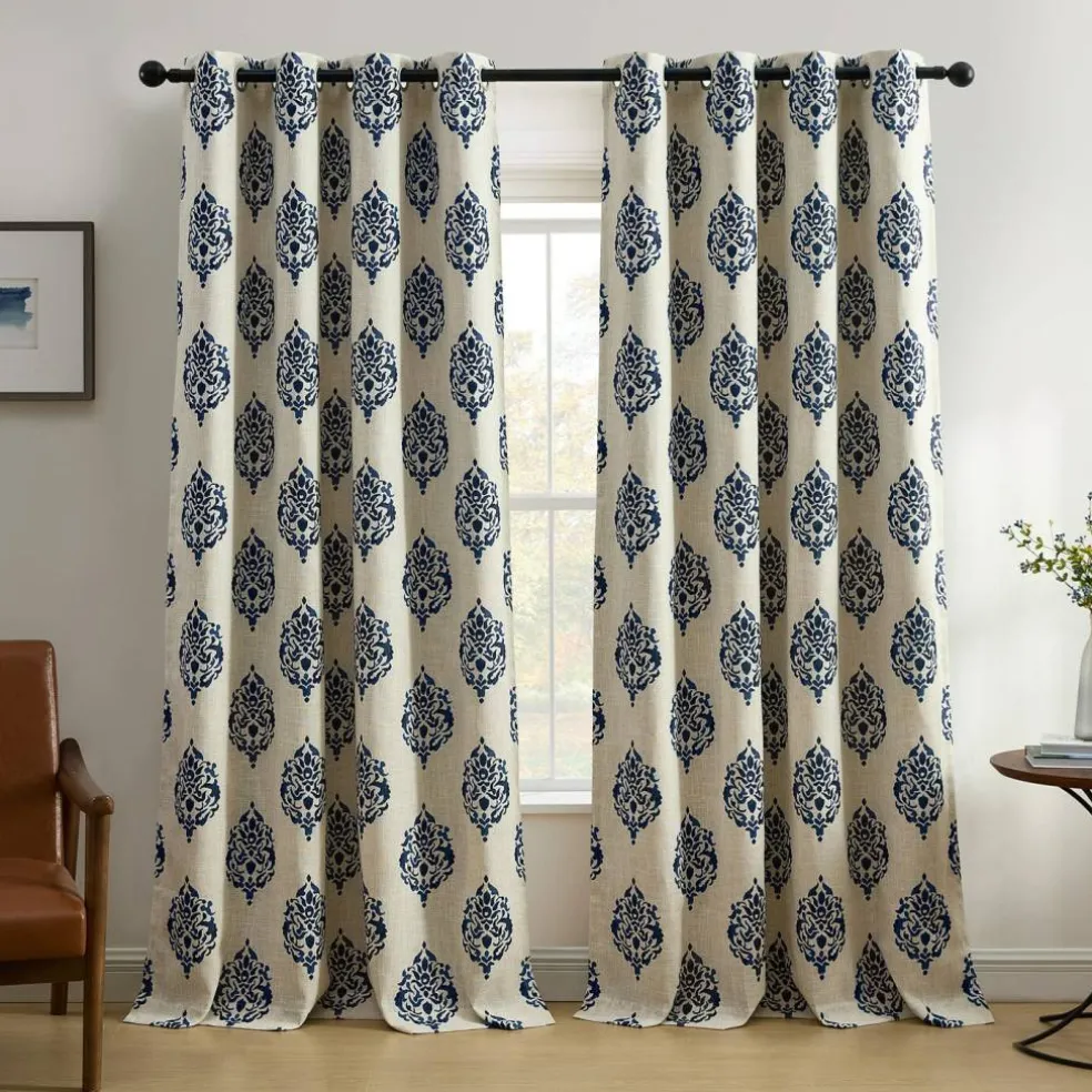 Threadmade Navara Medallion Room Darkening Window Curtain, Cinnamon - 52"W x 84"L