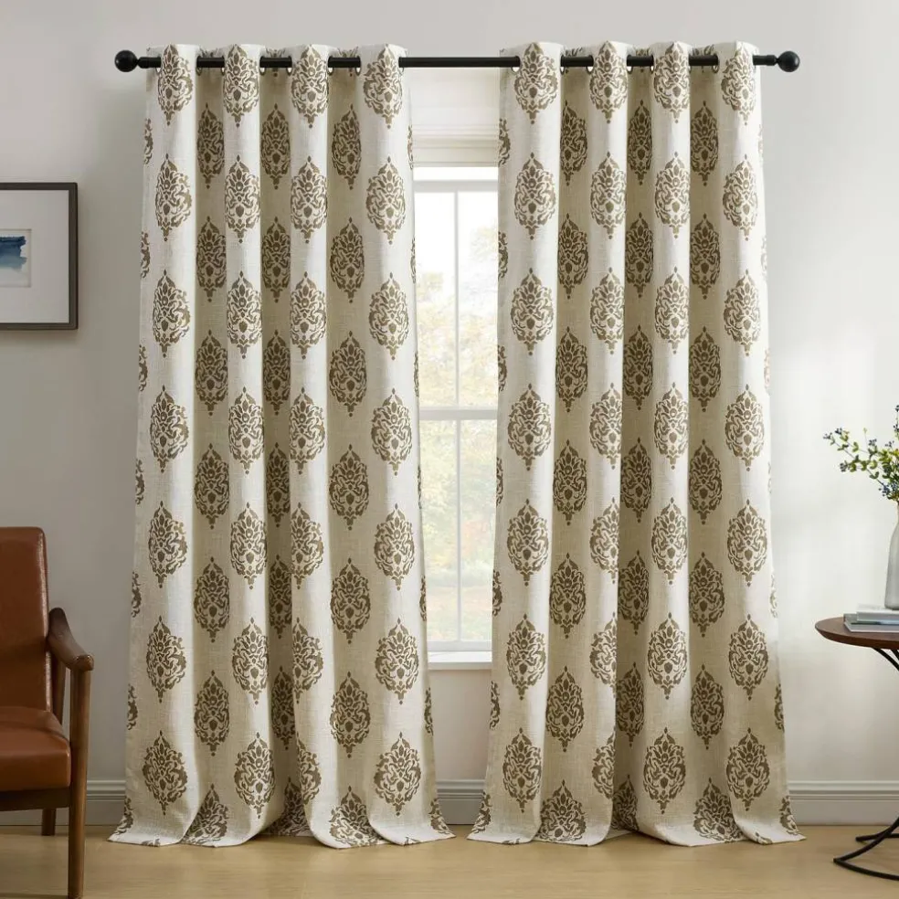 Threadmade Navara Medallion Room Darkening Window Curtain, Cinnamon - 52"W x 84"L