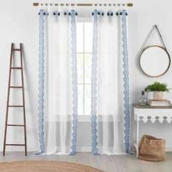 Threadmade Shilo Boho Sheer Tab Top Window Curtain Panel with Tassels, Black - 52