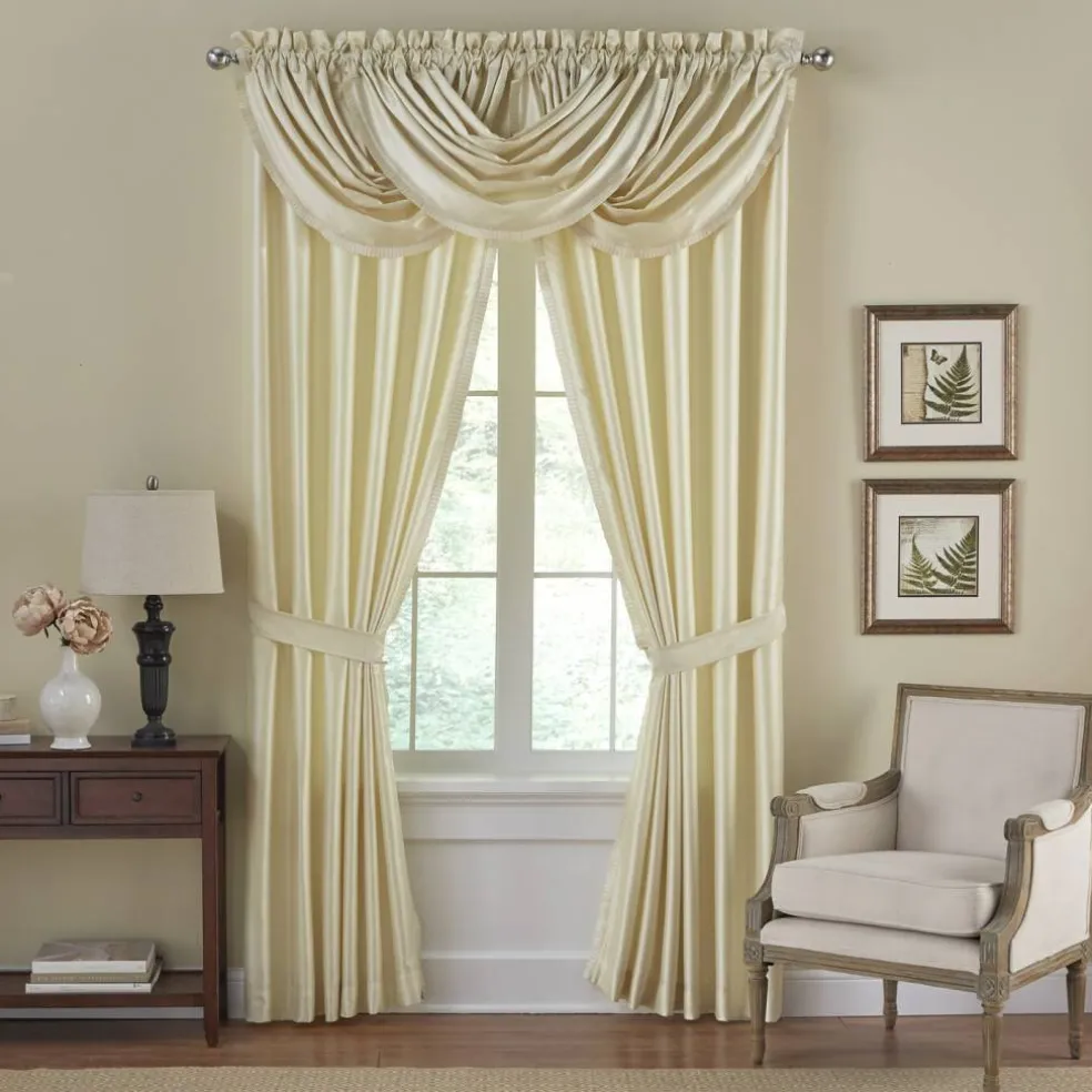 Threadmade Versailles Faux Silk Blackout Window Curtain, Ivory - 52"W x 95"L