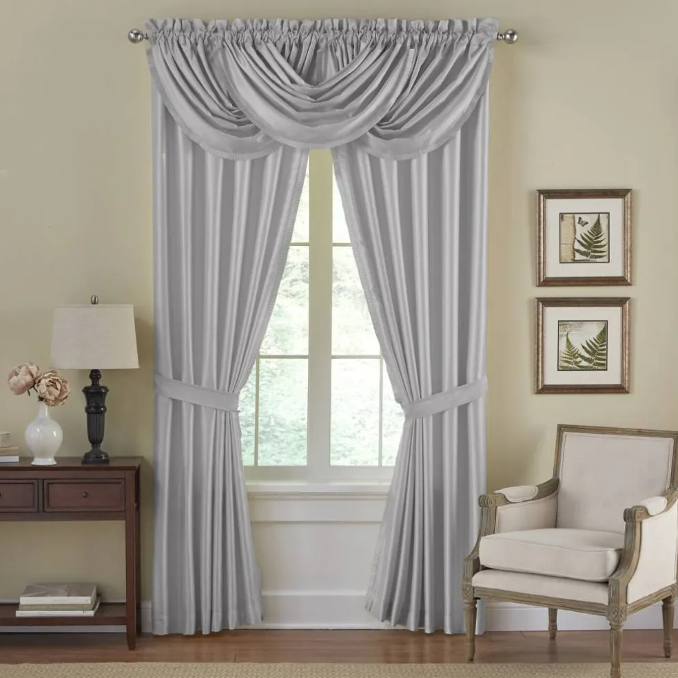 Threadmade Versailles Faux Silk Blackout Window Curtain, Ivory - 52"W x 95"L