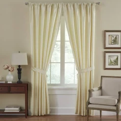 Threadmade Versailles Faux Silk Blackout Window Curtain, Ivory - 52