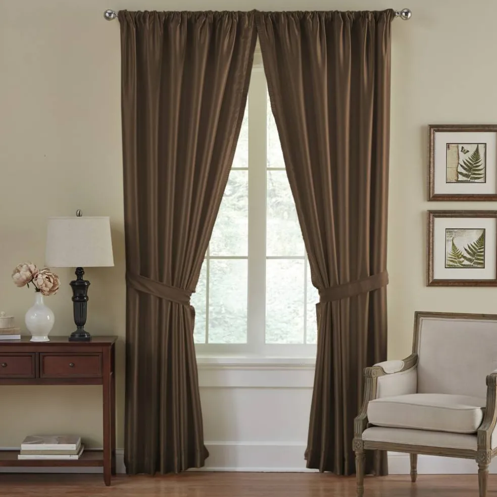 Threadmade Versailles Faux Silk Blackout Window Curtain, Ivory - 52"W x 95"L