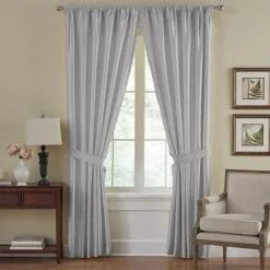 Threadmade Versailles Faux Silk Blackout Window Curtain, Ivory - 52